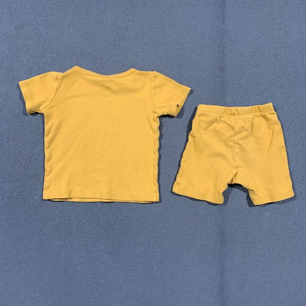 Organic Cotton Mustard Yellow 2-Piece T-Shirt and Shorts Pajama Set 18-24 Months